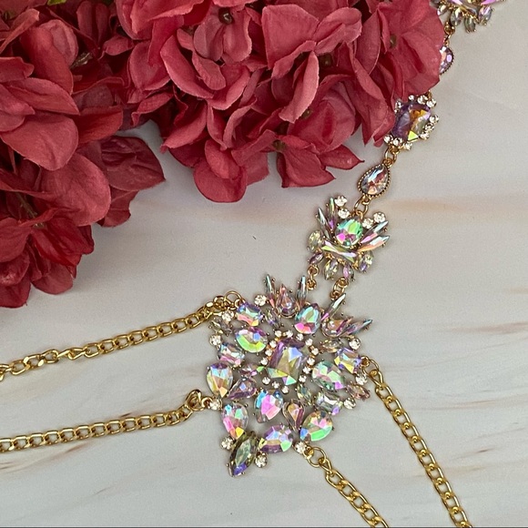 Boho Long Crystal Rhinestone Body Necklace Harness - Picture 13 of 16
